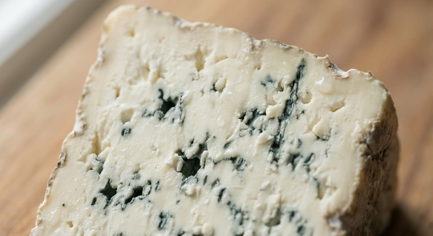 Blue cheese cross-section showing mould cultures